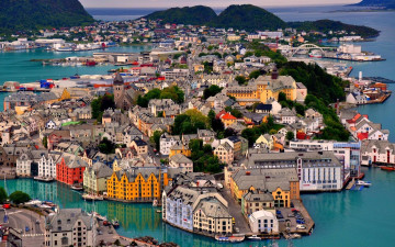 обоя города, олесунн , норвегия, панорама