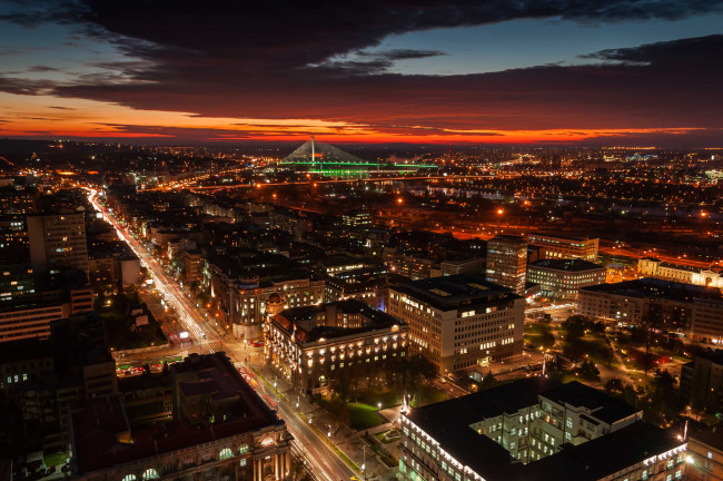 Обои картинки фото города, белград , сербия, освещение, ночное, закат, вечер, улица, панорама, столицы, белград