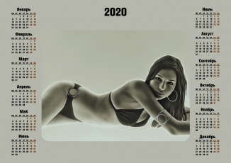 обоя календари, компьютерный дизайн, 2020, модель, calendar, взгляд, девушка, купальник