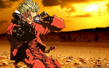 Картинка аниме trigun оружие жест очки блондин