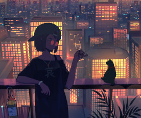Картинка аниме город +улицы +интерьер +здания девушка