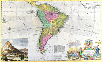 обоя разное, глобусы, карты, гравюры, старинный, южная, америка, карта