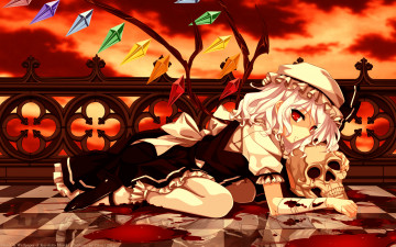 Картинка аниме touhou крылья череп демон кровь фландрэ