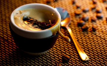 Картинка еда кофе кофейные зёрна чашка ложка зерна пена