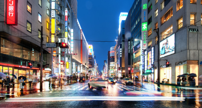 Обои картинки фото города, токио, Япония, ночь, движение, мегаполис