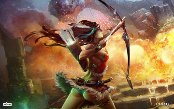 Картинка prime world видео игры лучница амазонка лук дракон огонь девушка