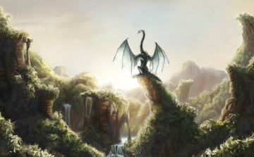 Картинка фэнтези драконы джунгли скалы утес дракон