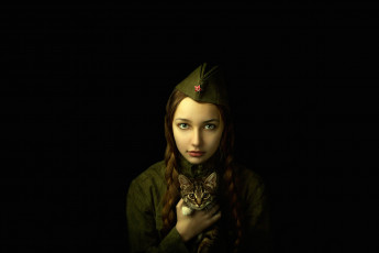 Картинка девушки -unsort+ лица +портреты военная форма косички девушка кошечка