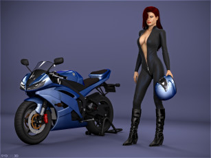 Картинка 3д+графика люди-авто мото+ people-+car+ +moto девушка взгляд фон мотоцикл