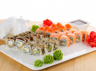 Картинка еда рыба +морепродукты +суши +роллы японская кухня суши роллы икра имбирь васаби
