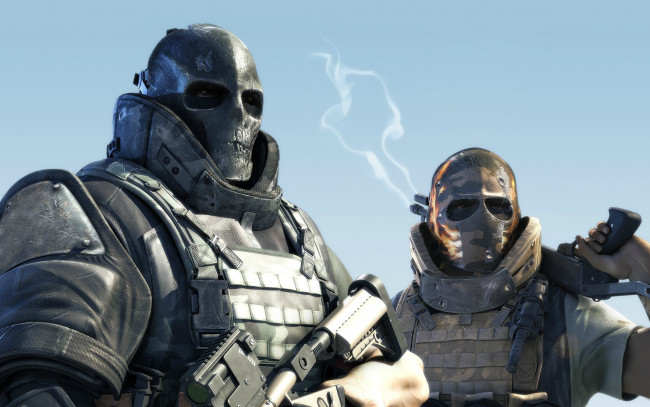 Обои картинки фото видео игры, army of two, солдаты, броня, маски, оружие
