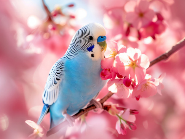 Обои картинки фото животные, попугаи, цветы, птица, ветка, весна, попугай