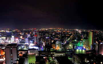 Картинка города огни ночного sendai japan