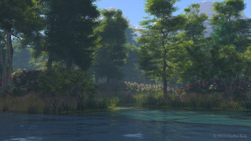 Картинка 3д+графика nature landscape+ природа деревья река цветы