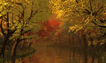 Картинка 3д+графика nature landscape+ природа лес река