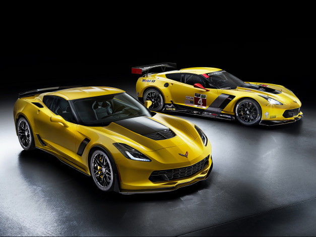 Обои картинки фото автомобили, corvette, желтый, 2013, c7