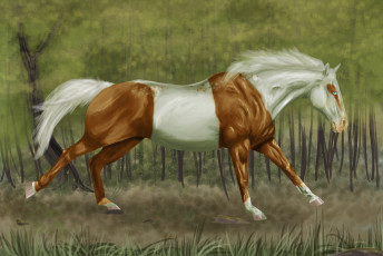 Картинка рисованное животные +лошади бег лошадь