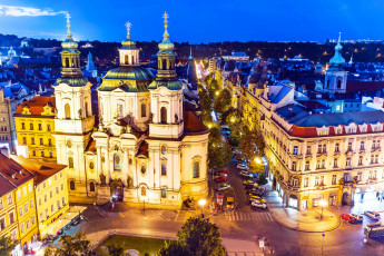 Картинка города прага+ Чехия собор вечер