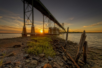 Картинка природа восходы закаты пролив мост солнце