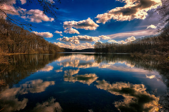 Картинка природа реки озера лес облака небо пейзаж деревья озеро