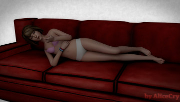 Картинка 3д+графика аниме+ anime девушка взгляд фон диван