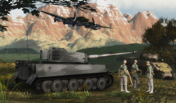 Картинка 3д+графика армия+ military танк фон солдаты самолет