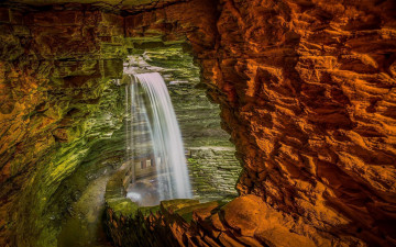 Картинка природа водопады скала пещера поток