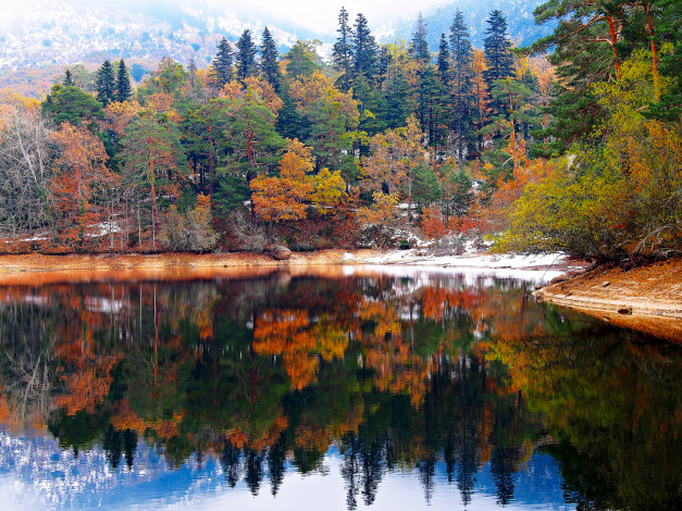 Обои картинки фото природа, реки, озера, лес, озеро, отражение, осень
