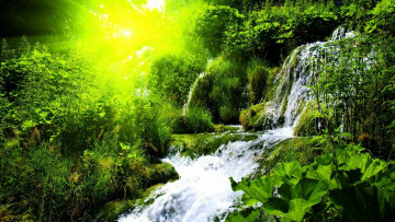 Картинка природа водопады поток лес