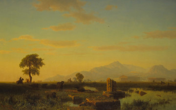 Картинка рисованное живопись пейзаж альберт бирштадт руины пестуме картина
