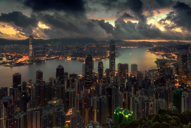 Обои картинки фото города, гонконг , китай, город, ночь, hong, kong