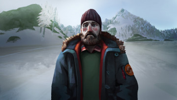 обоя видео игры, the long dark, куртка, шапка, лес, горы, снег, уильям, маккензи
