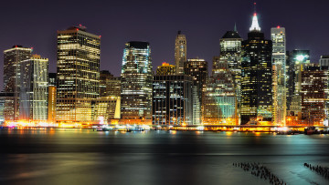 Картинка города нью-йорк+ сша дома здания огни река