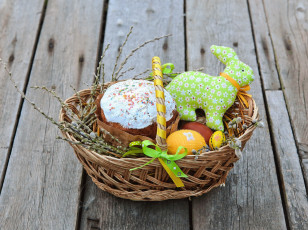 Картинка праздничные пасха корзина верба кулич игрушка яйца