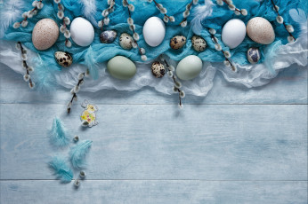 Картинка праздничные пасха яйца верба ткань перья