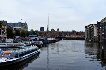 обоя города, амстердам , нидерланды, канал, здания