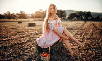 Картинка девушки -+блондинки +светловолосые блондинка платье корзина поле