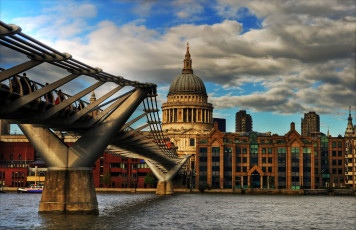 Картинка st pauls cathedral города лондон великобритания собор мост облака london здания река england