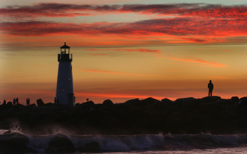 Картинка santa cruz lighthouse природа маяки вечер закат маяк