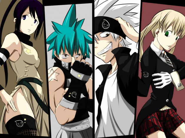 Обои картинки фото аниме, soul, eater, black, star, nakatsukasa, tsubaki, evans, maka, albarn