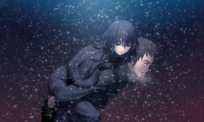 Обои картинки фото аниме, mahou, tsukai, no, yoru, девушка, парень, снег