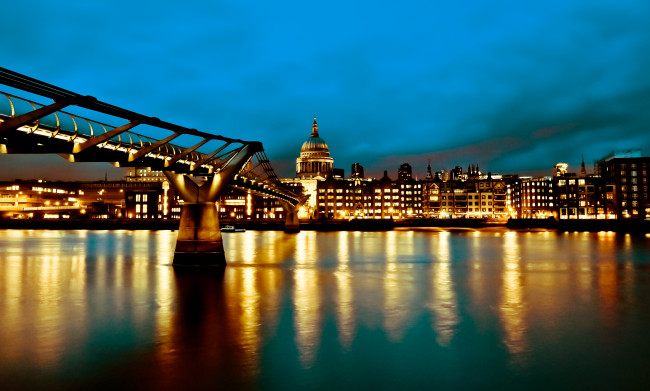 Обои картинки фото города, лондон, великобритания, hdr, темза, река, мост, ночь