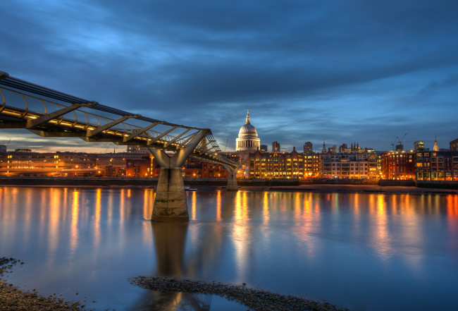Обои картинки фото города, лондон, великобритания, река, мост, сумерки, темза