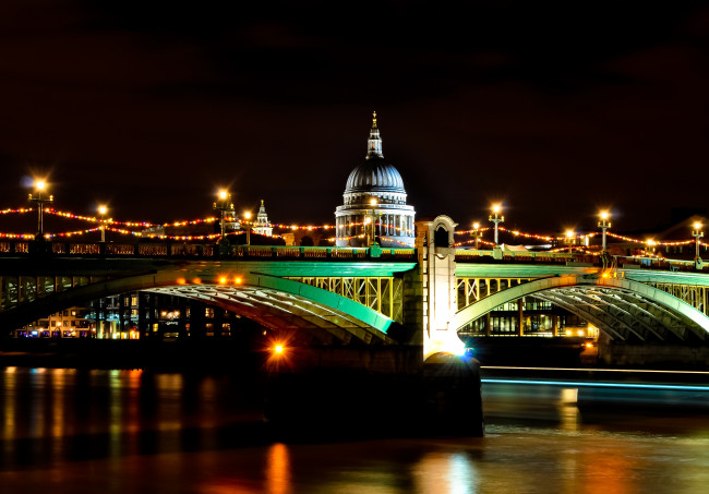 Обои картинки фото города, лондон, великобритания, темза, hdr, ночь, река, мост