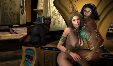 Картинка 3д графика fantasy фантазия кот девушки