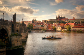 Картинка города прага+ Чехия река мост