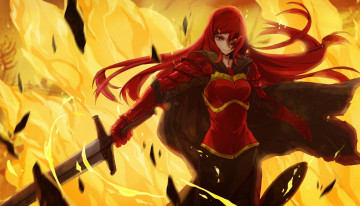 Картинка аниме pixiv+fantasia огонь меч девушка