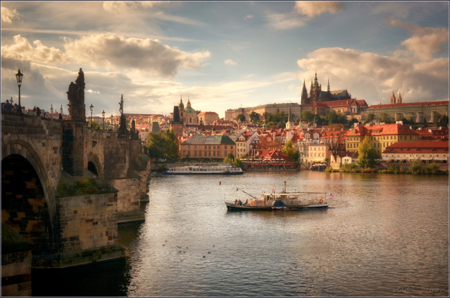 Обои картинки фото города, прага , Чехия, река, мост