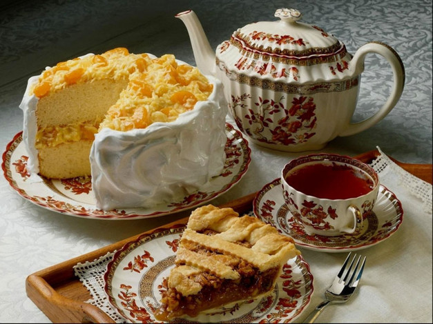 Обои картинки фото еда, торты, чай, торт