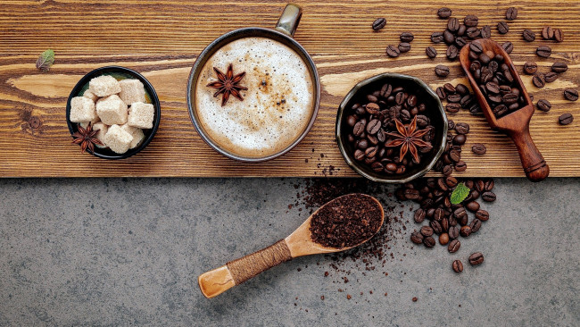 Обои картинки фото еда, кофе,  кофейные зёрна, зерна, молотый